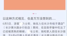 游客在长沙一家桔子酒店早餐中吃出蒸熟蟑螂，酒店回应