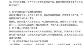“大眼哥说车”长期贬损、侮辱长城汽车，判赔20万